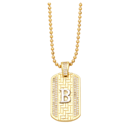 Luxury 18K Gold Plated Stainless Steel Ball Bead Chain 26 Letter Necklace Capital Initial Letter Name Pendant Nameplate Necklace Women B