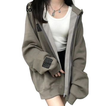 Lovito Casual Plain Zipper Pocket Hooded Jacket for Women LNE15063 (Dark Grey)