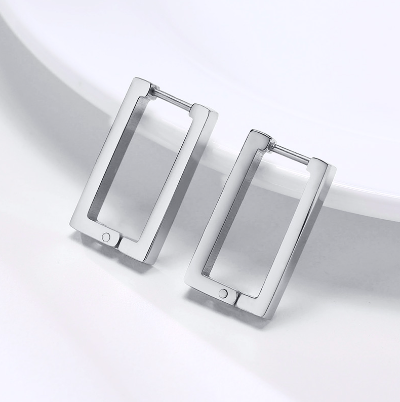 Silver Square Hoop Earring Stainless Steel Geometric Earring for Women