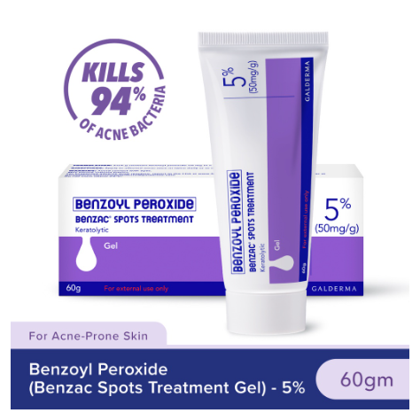 Benzac Benzoyl Peroxide Spots Treatment Gel 5% 60gm (Anti-Acne / Pimple Gel Cream)