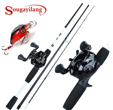 Sougayilang 1.75M 2 Sections Casting Fishing Rod Carbon Fiber and 12+1BB Casting Fishing Reel Sets Rod and Reel Combos