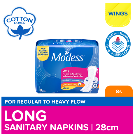 Modess Long Cottony Soft with Wings Sanitary Napkin 8s- Regular Flow, Fast Absorbing vs Leaks