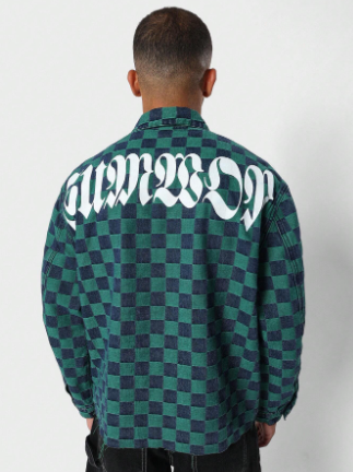 SUMWON Oversized Checked Twill Denim Jacket