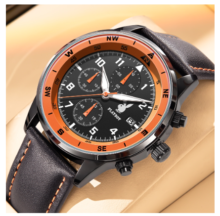 Playboy Watch For Men Waterproof Luminous Leather Strap with Chronograph Calendar Men's Watch