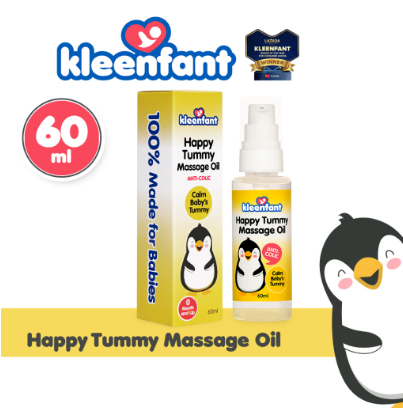 Kleenfant Happy Tummy Massage Oil (60ml) Tiny Bottle Anti Colic Calm Tummies Remedies for Baby