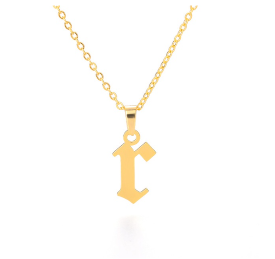 Maxzone Tiny Old English Letters Necklaces For Women Lowercase Initial A-Z Letter Pendant Necklace Men Vintage Font Boho Jewelry Gift R