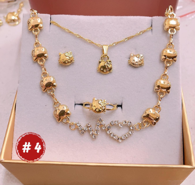 18k Bangkok gold 4in1 earrings necklace ring
