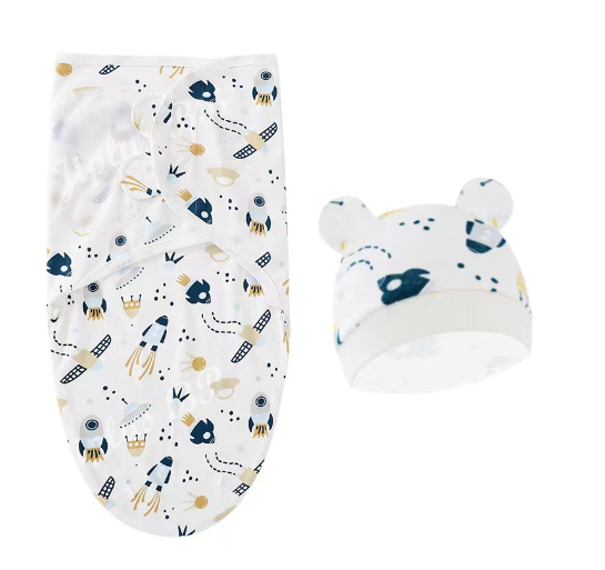 Newborn Baby Muslin Swaddle Blanket Hat Set Swaddle Bedding Wrap Blanket Baby Swaddling S62
