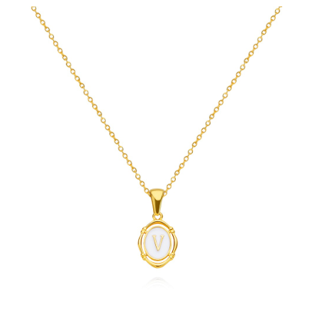 26 Letter Pendant Necklace 18k Gold Oval Shell Neck Chain Necklace Fashion Gift V