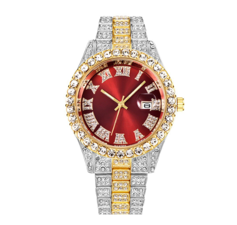 Luxury Rhinestone Roma Numerals Men's Calendar Watch Stainless Steel Band Men Business Wristwatch 08