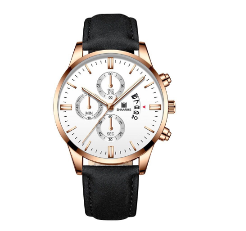 SHAARMS Men Business Leather Strap Quartz Wrist Watch with Date Calendar M1
