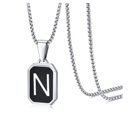 Meaeguet Black Fashion Necklace For Men Letter A-Z Pendant Stainless Steel Birthday Gift For Boyfriend N