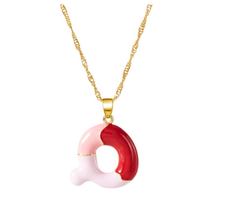 Fashion Simple English Capital A-Z Necklace Colorful 26 Letters Necklaces For Men And Women Jewelry Gifts Drip Oil Summer Letter Q