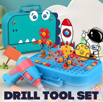 DIY 3D Drill Tool Kit Toy with Electric Drill Tool Screwdriver for Kids Pretend Play Educational Toy