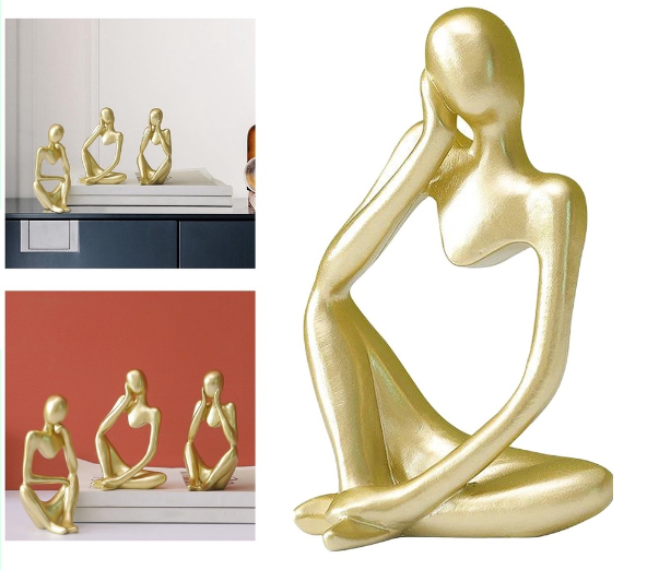 Thinker Sculpture Figurine Home Decor Statues Modern Bookcase Decor Artwork Decor Desktop Ornament