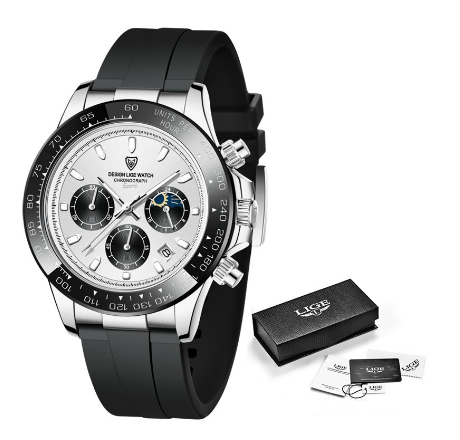 LIGE Original Brand Relo Men Big Dial Quartz Watch Luminous Waterproof Fashion Sport Chronograph Date WristWatches  SILVER WHITE