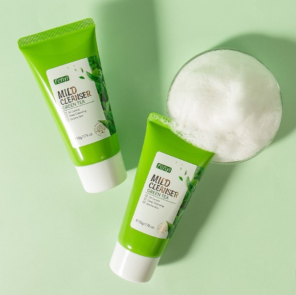 Green Tea Foam Cleanser Oil Control Acne Treatment Shrink Pore Face Cleansing Skin Care Facial Cleaner 50g