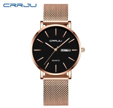 CRRJU women's watches original brand multifunctional fashion luxury analog quartz stainless steel waterproof 2188 X ROSE BLACK