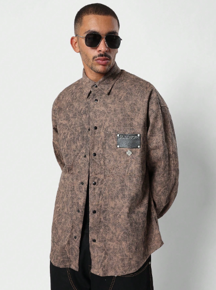 SUMWON Oversized Fit Twill Shirt With Patch Pocket