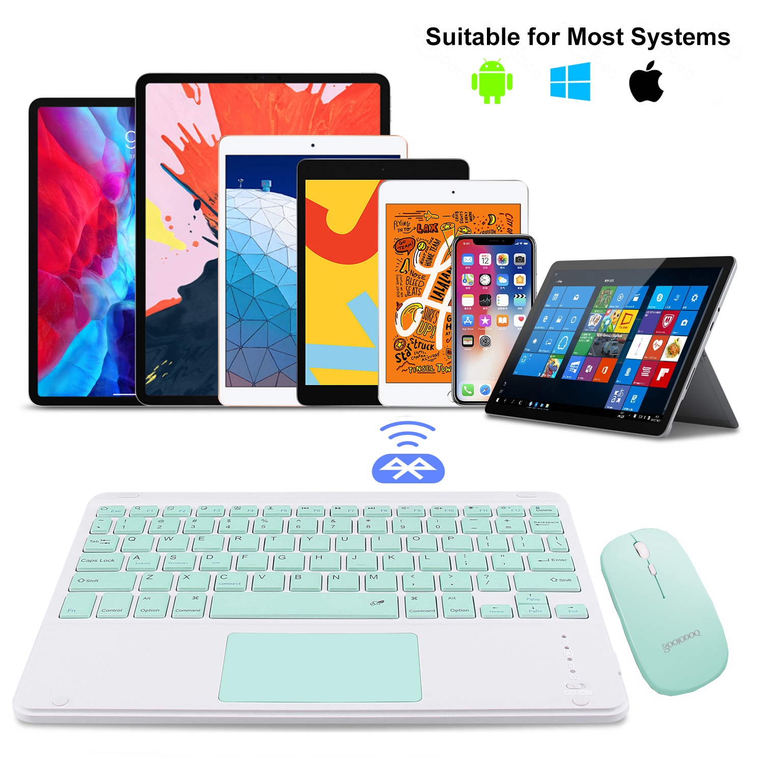 Backlit Wireless Bluetooth Keyboard and Mouse with light LED for Pad Laptop Android Tablet