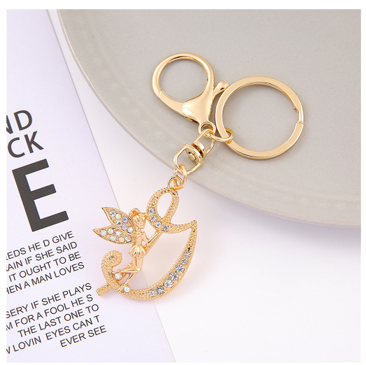 Exquisite Elf Letter Metal Keychains Luxury Gold Color Rhinestone Alphabet Keyrings For Men Women Handbag Ornaments Gifts G