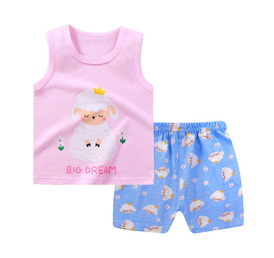 For Baby Girls & Kids Sleeveless Shorts Set Pure Cotton Summer Wear For Kids Girls S12