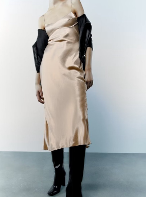 Hollow Design Silk Satin Suspender Dress