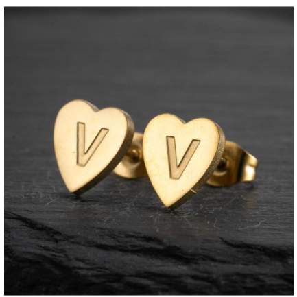 Stainless Steel Cute Small Tiny Heart Initial English Letter Stud Earrings For Women Gold Color Alphabet Jewelry Birthday Gift V