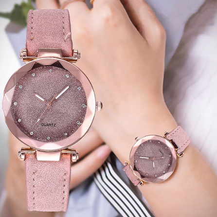 Sawu Casual Women Romantic Starry Sky Wrist Watch Leather Rhinestone Designer Ladies Simple Clock