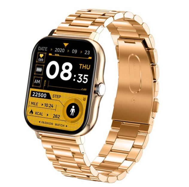 Smart Watch for Men and Women GOLD Thick Strap (Waterproof, Sports, Fitness, Bluetooth, Touchscreen, Stainless Steel)