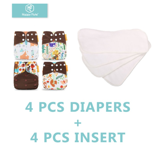 Happyflute 4Pcs Pocket Diapers Plus 4 Pcs Microfiber Insert Reusable Washable Ecological Cloth Diaper Fit 3 15kg Baby Set 8