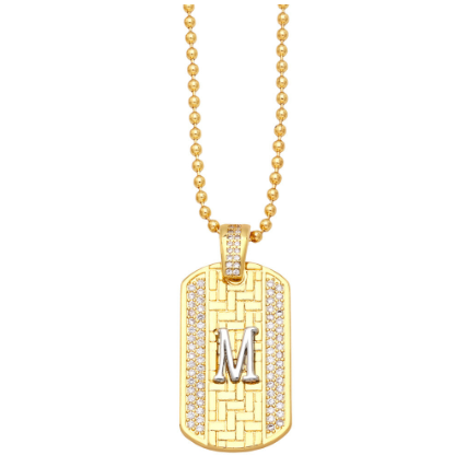 Luxury 18K Gold Plated Stainless Steel Ball Bead Chain 26 Letter Necklace Capital Initial Letter Name Pendant Nameplate Necklace Women M