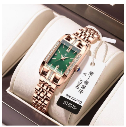 POEDAGAR watch for women waterproof original 2023 new fashion luxury diamond dial square quartz stainless steel Watch GREEN