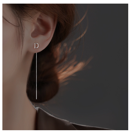 26 Initial 925 Silver Ear Cord Earrings Fashion Women Personalized English Letter Silver Ear Stud Ear Cord D