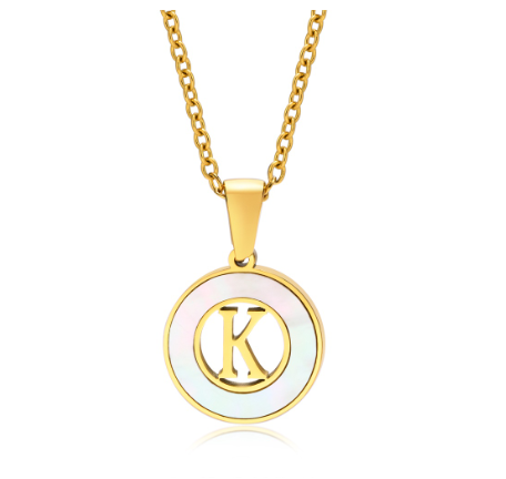 Vnox 18K Gold Stainless Steel Letters Pendant Necklace,Round Hollow 26 Alphabet Necklace for Women K