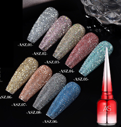 AS Super Glitter Diamond Gel Polish Nail Gel 15ML Red Bottle ASZ