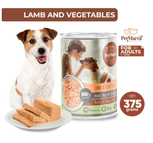 PetMarra Natural Meat Loaf Adult Dog Wet Food Can Lamb with Vegetables 375g