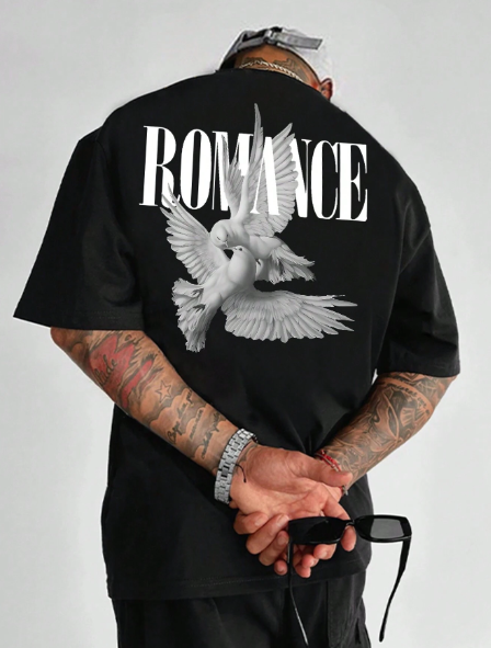 Manfinity Dauomo Men Oversize Pigeon And Letter Print Loose Fit Short Sleeve Summer Casual T-Shirt