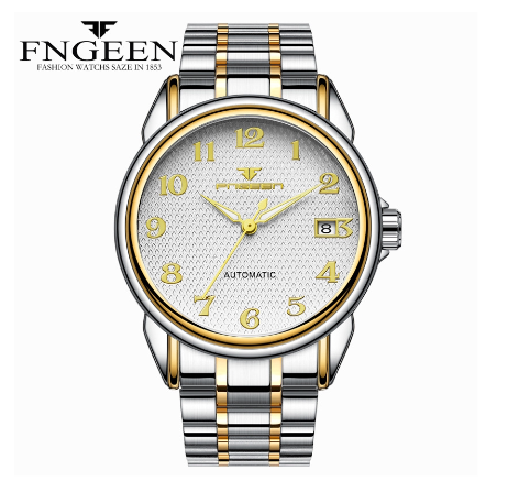 FNGEEN 6608 Men's Automatic Mechanical Watch SILVER GOLD WHITE