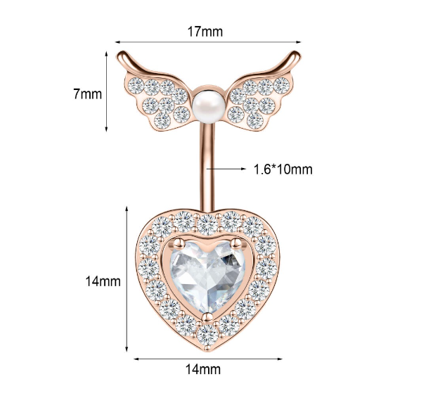 1PC Stainless Steel Navel Ring Crystal Pendant Navel Piercing Butterfly-pattern Wing-shape Heart-shape Prevent Allergy Navel Ring S7