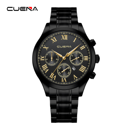Original CUENA Men's Watches Fashion Vintage Creative Dial Casual Business Sport Gold Stainless Steel Water Resistant Quartz Analog 6059 06