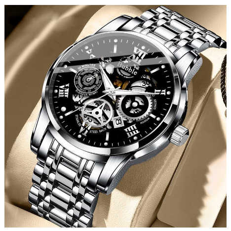 Original Luxury Hollow Stainless Steel Fashion Luminous Waterproof Men's Watch Business Calendar automatic Quartz analog Wrist Watch M1