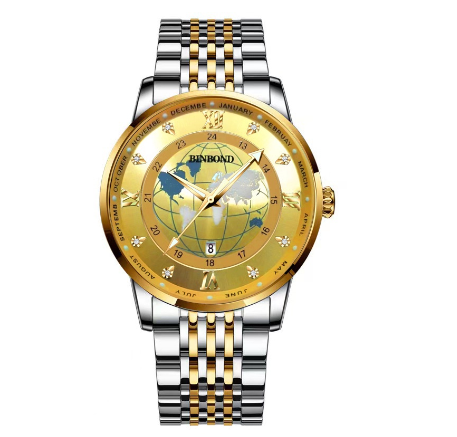 Original Luxury Golden Fashion Men Quartz Waterproof Luminous Calendar Stainless Steel Watch M7