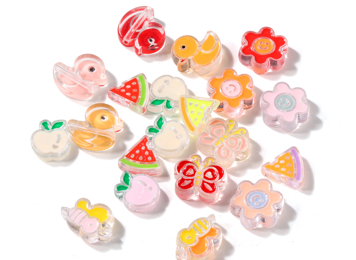 5pcs/Bag Beads Acrylic Butterfly Duck Bee Watermelon Flower For DIY Necklace Jewelry Making