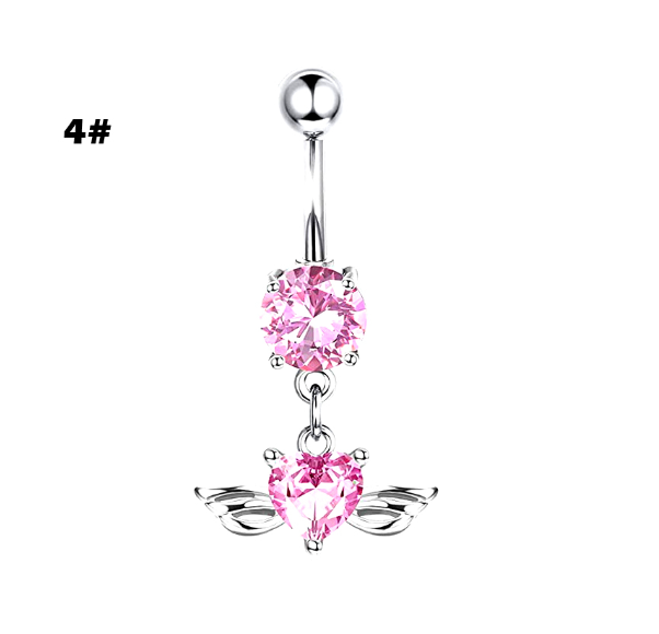 Stainless Steel Heart Piercing Jewellery Zirconia Butterfly Belly Button Ring Belly Button Clasp Pink 4