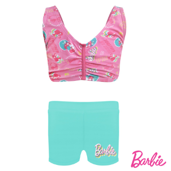 Barbie Bikini Top Boyleg Bottom Set With Self Tie Back Closure Swimwear For Kids Girls