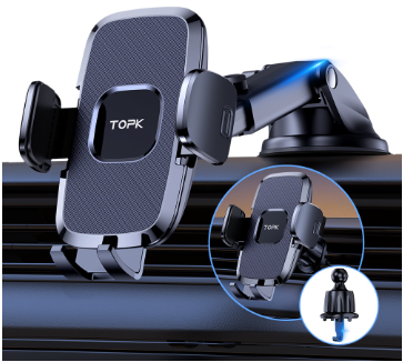 TOPK D37 Car Phone Holderfor Car with Hook Clip Air Vent Car Mount 360° Rotation Universal Mobile Phone Mount for Cellphones