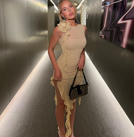 Women's Sexy Perspective Mesh Backless Lace-Up Patchwork Ear Dress