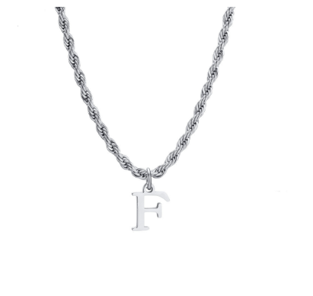 Meaeguet Fashion Letter Necklace A-Z Pendant Necklace for Women Men Stainless Steel Silver Choker Initial Necklace Accessories F