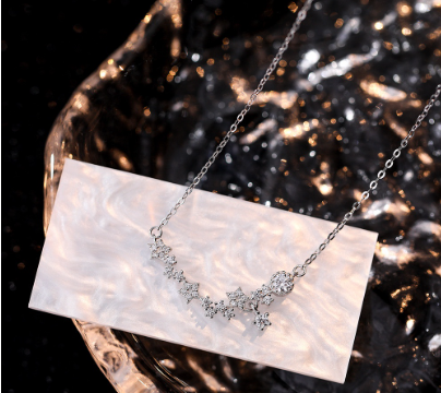 Silver Necklace Female Galaxy Shining Star Full Diamond Pendant Clavicle Chain